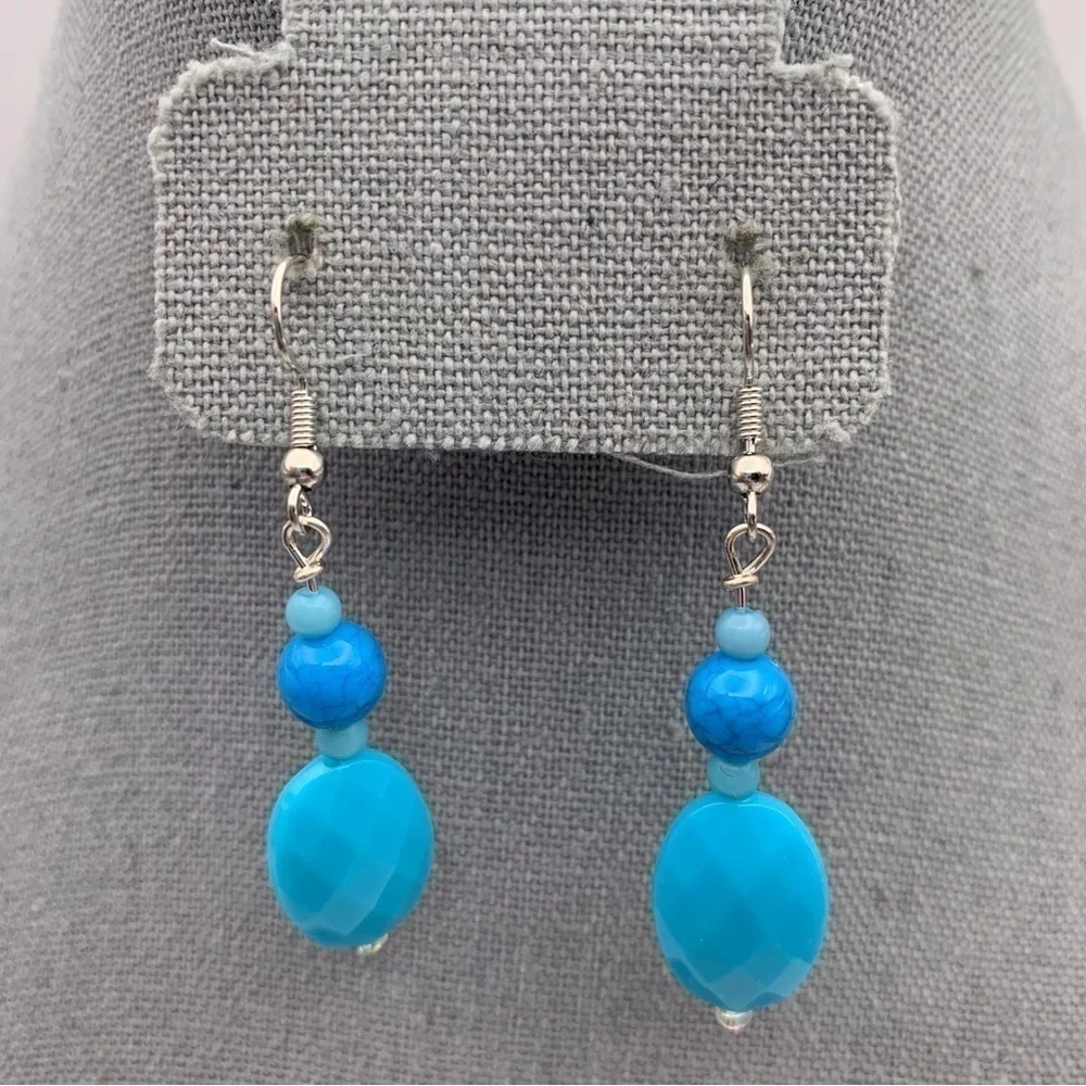 Set of Two NWOT Blue and Purple Classic Long Beaded Dangle Earrings
